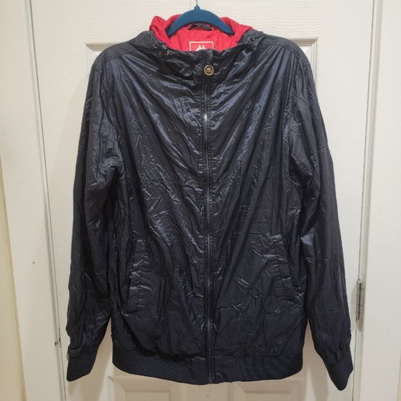 Kappa Windbreaker Jacket Men's Sz L Black Red Hooded Lightweight Retro - Picture 1 of 15